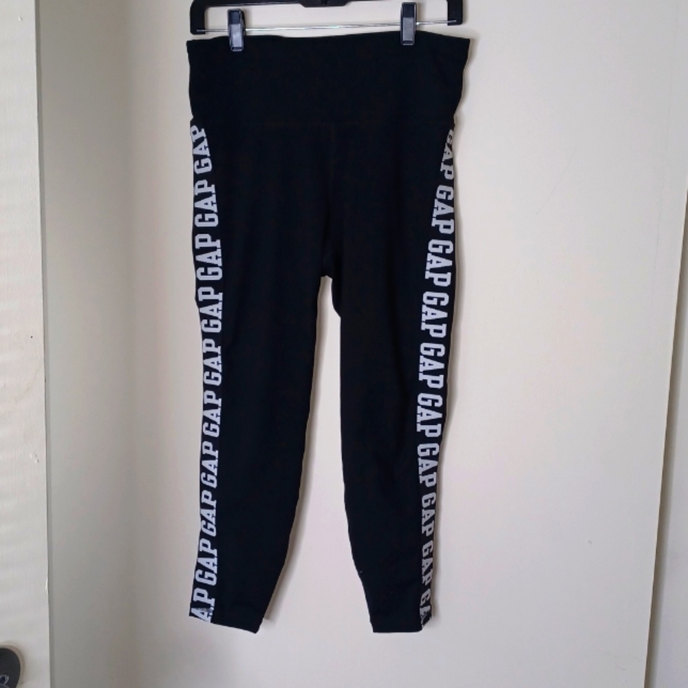 Gap Fit Black Leggings With Side Logo Stripe Size M Athletic